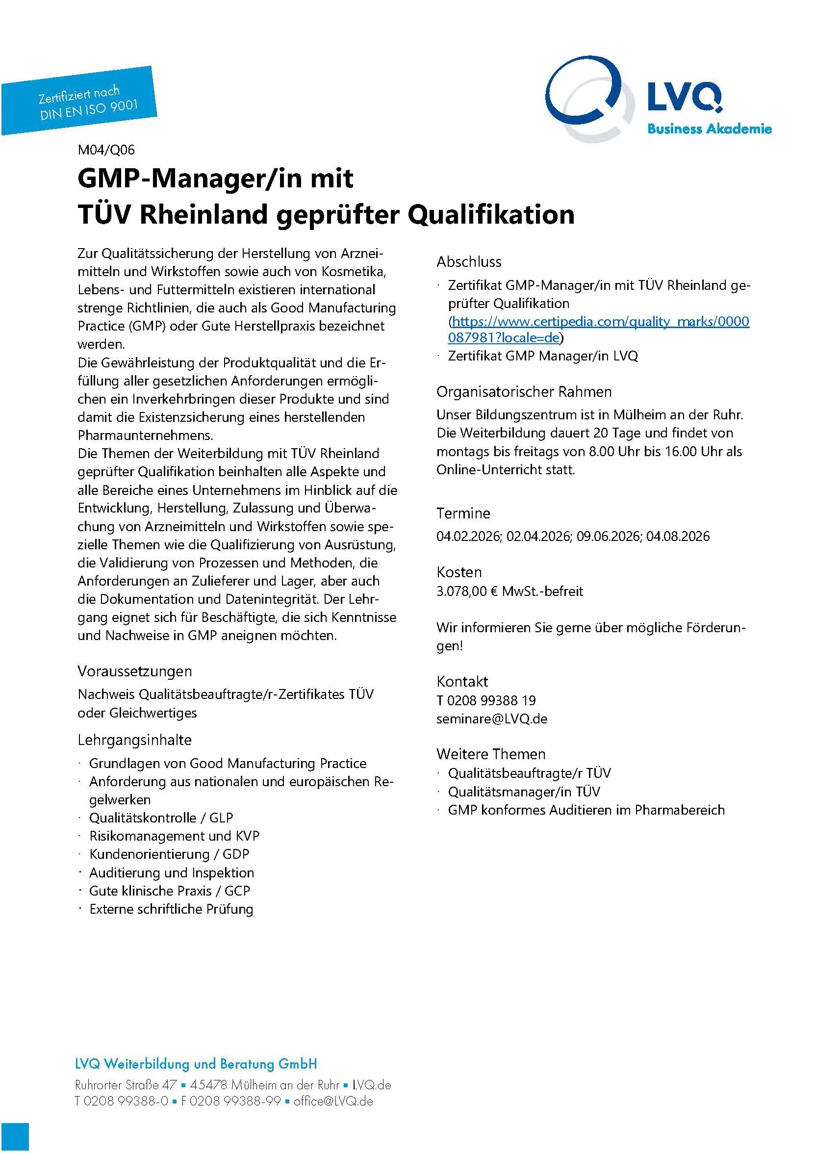 GMP-Manager/in mit  TÜV Rheinland geprüfter Qualifikation Bild 1