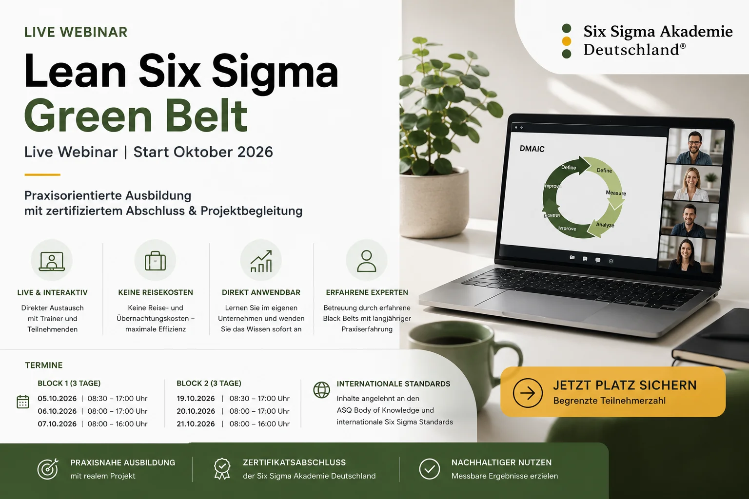 Lean Six Sigma Green Belt | Methoden der systematischen Prozessverbesserung LIVE - WEBINAR Bild 1