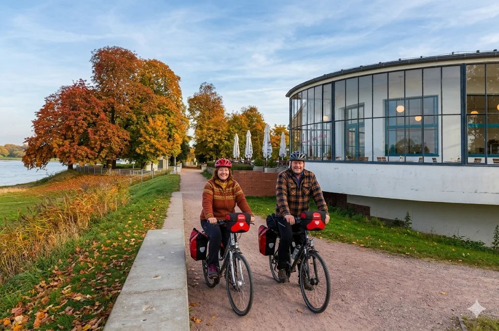 An der Elbe Fahrrad fahren: Fitbleiben im Beruf - Gesundheitskompetenz für erfahrene Berufstätige durch Ernährung, Bewegung, Stressprävention und Yoga. Fahrradfahren im Dessau-Wörlitzer-Gartenreich Bild 1