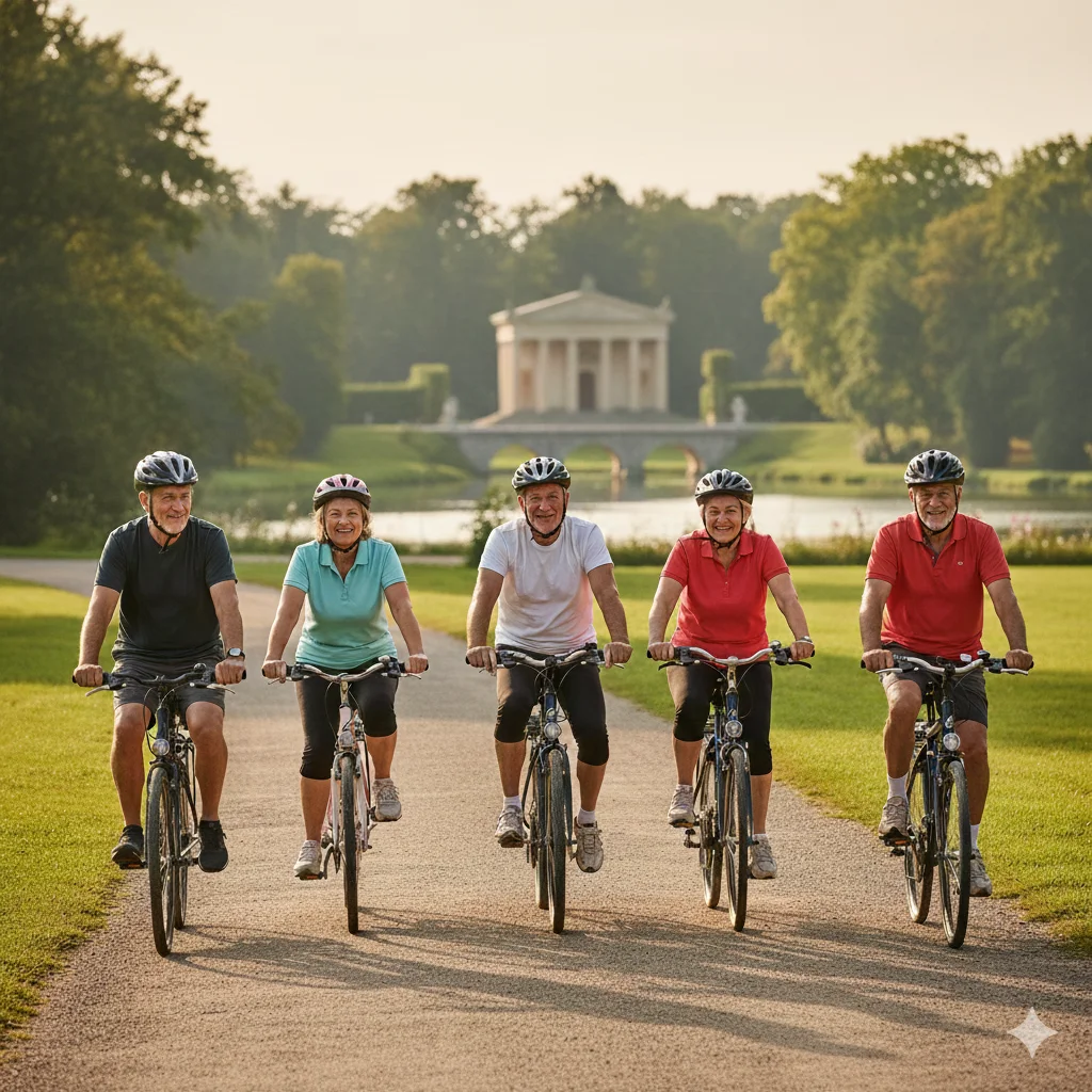 An der Elbe Fahrrad fahren: Fitbleiben im Beruf - Gesundheitskompetenz für erfahrene Berufstätige durch Ernährung, Bewegung, Stressprävention und Yoga. Fahrradfahren im Dessau-Wörlitzer-Gartenreich Bild 2